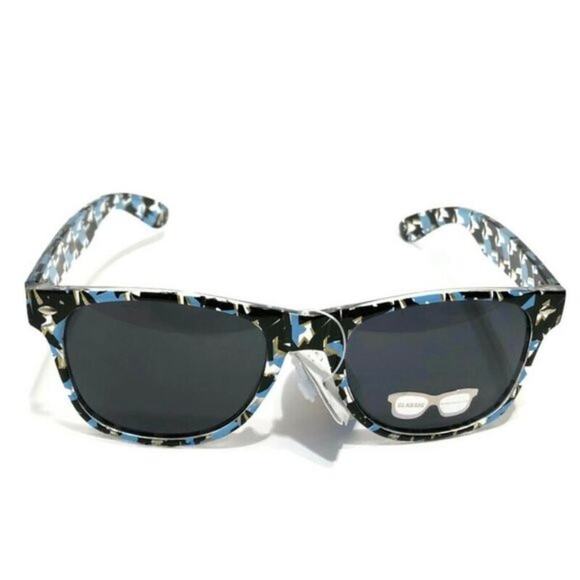 Clear Blue Black Gold Sunglasses 80s Look UV400 Nw - Picture 2 of 5